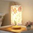 Fenmzee Floral Table Lamp for Bedroom - Inline Control, Small Bedside Lamp with 3000K A15 LED Blub, Easy Assembly (Floral White Shade, 9" Inline Control)