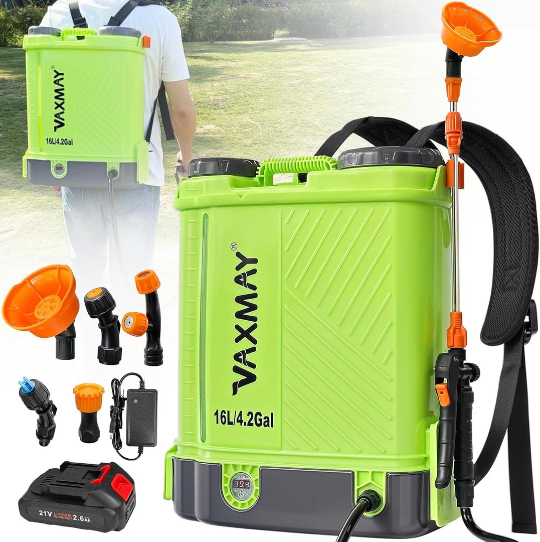Battery Powered Backpack Sprayer 4 Gallon, VAXMAY 100 PSI Electric Graden Sprayer Works with Makita 18V Battery, Weed Yard Sprayer with Telescopic Wand, 5 Nozzles, 2.6 Ah Battery & Charger Included Battery Powered Backpack Sprayer 4 Gallon, VAXMAY 100 PSI Electric Graden Sprayer Works with Makita 18V Battery, Weed Yard Sprayer with Telescopic Wand, 5 Nozzles, 2.6 Ah Battery & Charger Included