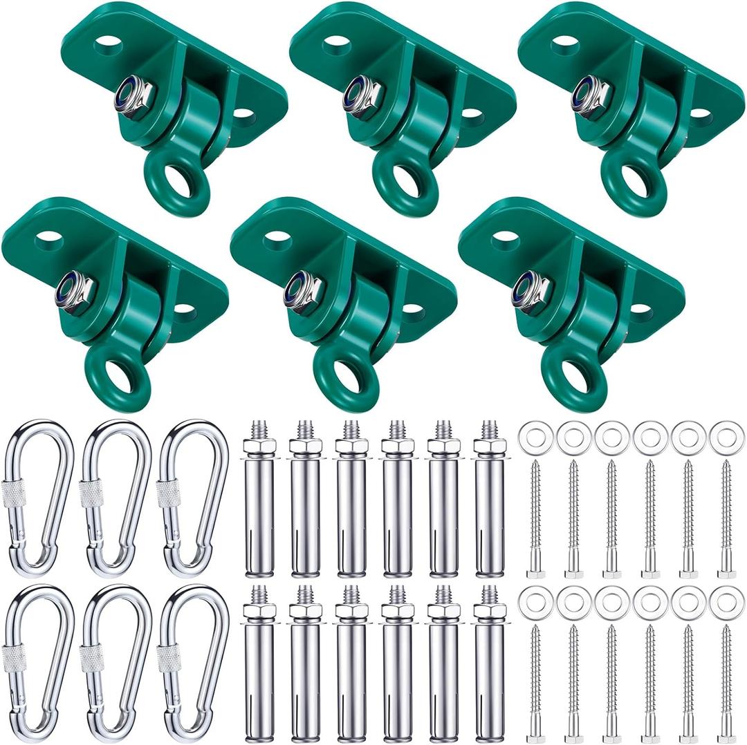 Tandefio 6 Sets of Robust Swing Hangers for Wooden Concrete Set with Swing Hooks Screws Bolts Washers Swingset Accessories for Porch Patio Yoga Indoor Outdoor, Over 1800 lb Capacity (Green)