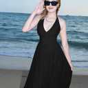 YMDUCH Women's Sexy Sleeveless Halter V Neck Mesh Sheer A-line Cocktail Party Midi Dresses (Black, S)