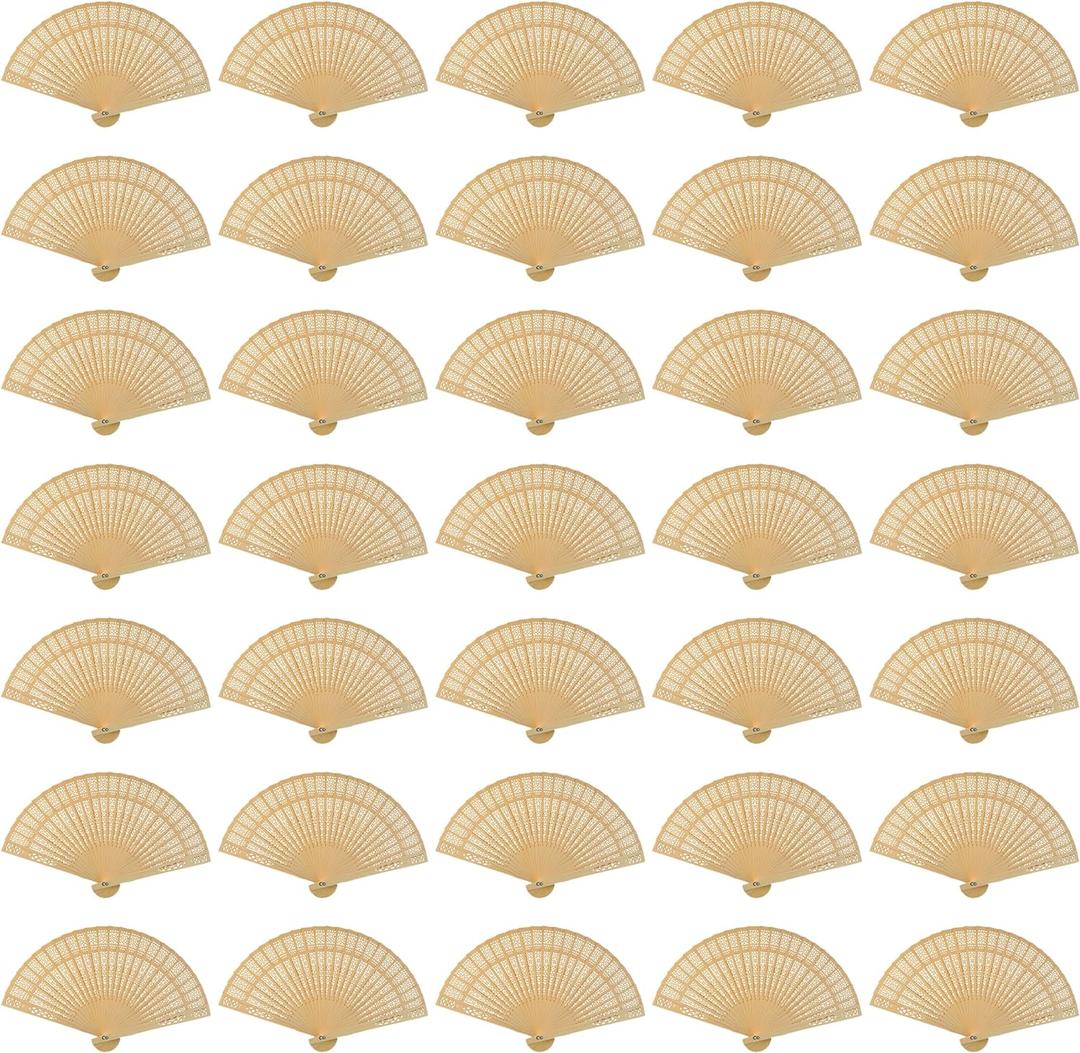 60 Pack Sandalwood Fans Wedding Favors, Hand Held Folding Fans Wooden Openwork Personal Handheld Folding Fans for Wedding Party, Home Decorations Birthday Gift