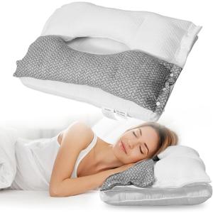 3-in-1 Removable Cervical Neck Pillow for Neck, Shoulder, and Back Pain Relief Sleeping- Ergonomic Orthopedic Contour Fiber Pillow for Back and Side Sleepers