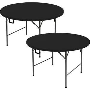 Fitted Round Table Covers 60 Inch-2 Pack Black Elastic Spandex Table Cloth-Small Stretch Folding Circle Tablecloths Topper Cap for Kitchen Dining Commercial Party Picnic Event Banquet Tables