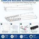 American Mahjong Racks with Pushers Complete Accessories Set, 4 Clear Acrylic Mahjong Racks, 4 Card Sleeves, 3 Large 19.6mm Dice, 420D Waterproof Storage Bag, Mahjong Accessories for American Mahjong