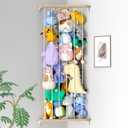 Stuffed Animal Storage Wood Corner Toy Plush Storage Hammock Hanging Storage Net, Toy Organizer Shelf for Nursery Playroom Bedroom Kid Room