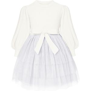 Toddler White Tulle Dresses, Size 3T-4T Tutu Long Sleeve Cotton Dresses Kids Children Autumn Princess Skirt Birthday Party Clothes