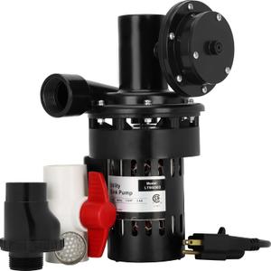 Automatic Utility Sink Pump Installed Directly Under Sink Gravity-free Drainage Heavy-Duty Thermoplastic 115V Includes Drain Screen Check Valve & Ball Valve