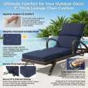 3" Solid Outdoor Lounge Chair Cushion, 74 x 22.5 inch Weather Resistant Chaise Lounge Cushion with 6 Ties for Patio Pool Furniture