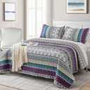 WONGS BEDDING Boho Quilt Set King Size, Purple Bohemian 3 Pieces Quilt Sets, Lightweight Bedspread Coverlet Bedding Set for All Season (103"x90")