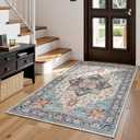 Lessymo 3x5 Washable Area Rugs for Living Room Bedroom Ktichen, Soft Boho Indoor Rug Non Slip, Vintage Carpet Low Pile for Dorm Office Dining Room Kids Room Hallway Entryway Bedside, Orange/Blue