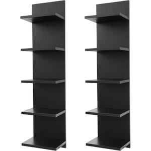 5 Tier Wall Shelf Unit,Vertical Column Shelf Floating Storage Home Decor Organizer,Display Floating Shelf for Bedroom, Living Room,Vanity -2 Pcs(Black)