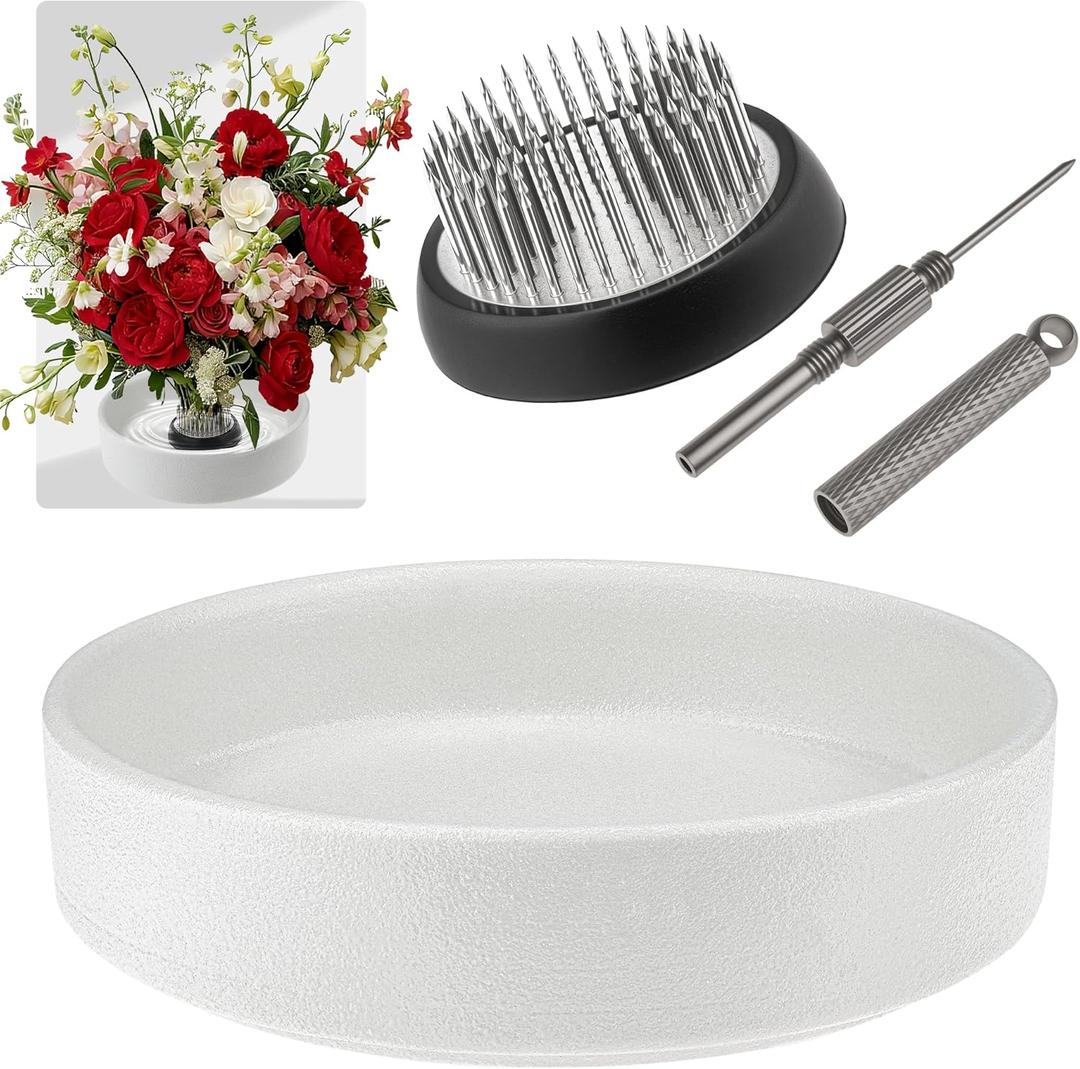 Folmywy Japanese Ikebana Vase Kit Flower Frog Flower Arrangement with 1.97 Inch Kenzan White Ceramic Ikebana Bowl for Home Decor Art Supplies Floral Arrangement Teaching Aids