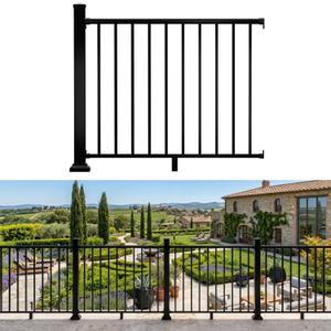 36 in. H x 4 ft. Heavy Duty BH Aluminum Straight Picket Railing with Post, Porch and Deck Railing Kit Supports Up to 800 Lbs, IBC Compliant and Certified, AAMA2604 Powder Coating, Textured Black