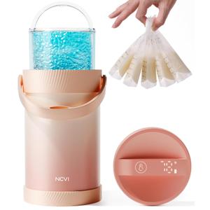 NCVI Portable Breast Milk Cooler Bottle, 20oz Breastmilk Chiller with Temperature Display, 16-Hour Cold Retention, Vacuum Insulated Stainless Steel Milk Cooler for Travel & Work, Pink