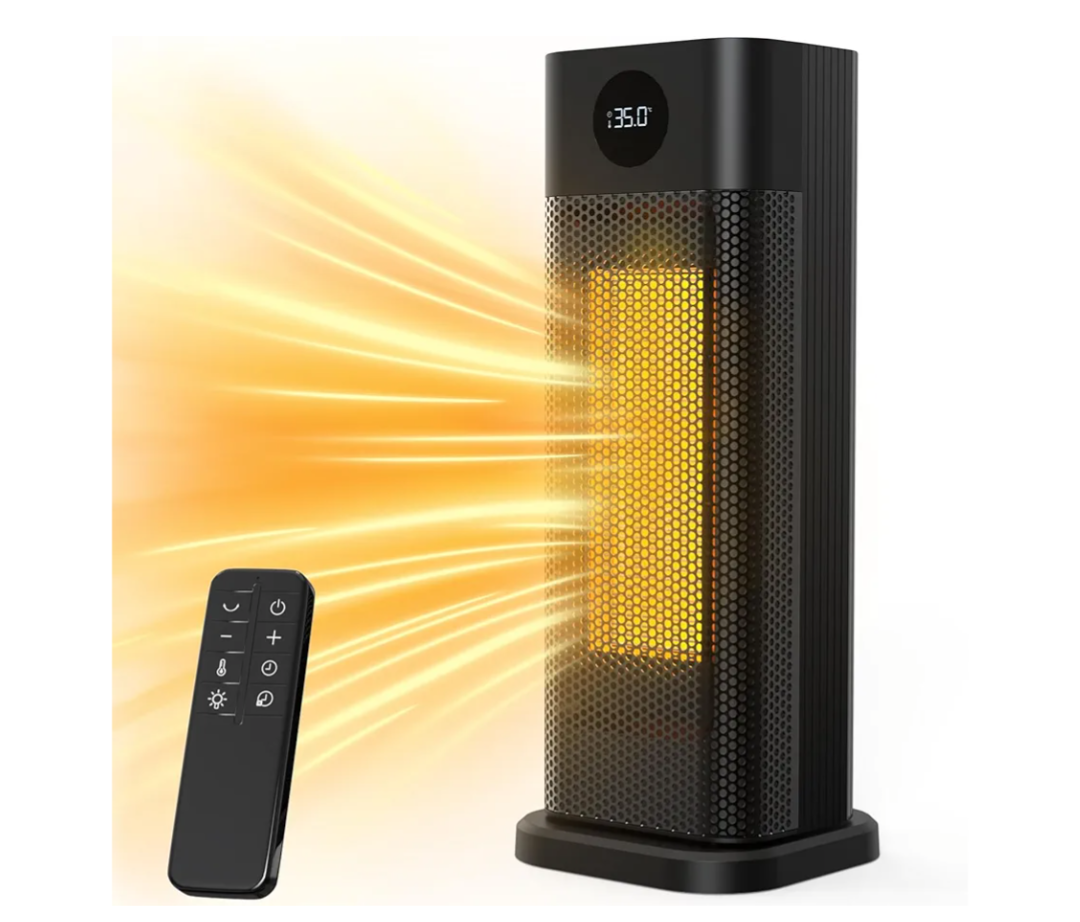 Minthouz Space Heater - 1500W PTC Ceramic Tower Heaters for Indoor Use with Adjustable Thermostat, Timer and Remote Control, Quick 1s Heat-up 70° Oscillation Electric Heater for Office, Bedroom, Room