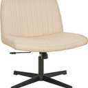 FDW Criss Cross Chair Armless Cross Legged Office Desk Chair Adjustable Swivel Ergonomic Desk Chair No Wheels U Shaped Backrest with Wide Seat Native Sponge Computer Task Vanity Chair for Home Office (Beige)
