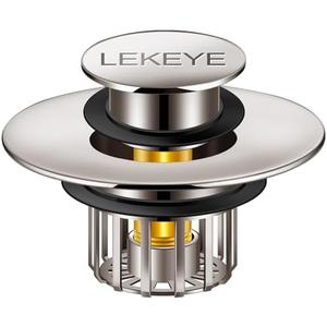 LEKEYE Tub Stopper | Shower Drain Hair Catcher | Pop-up Drain Stopper with Strainer | Bathroom Bathtub Plug | Drain Protector for 1-1/2 to 1-3/4" Bath Drain Hole - Brushed Nickel