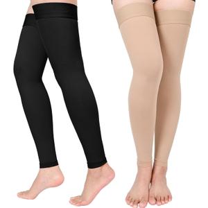 Compression Stockings for Women & Men, 2 Pairs 15-20mmHg Thigh High Compression Socks for Varicose Veins, Swelling, Pregnant (Small, Footless/Black*Beige/2 Pair)