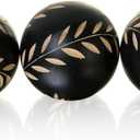 Decorative Orbs for Bowls and Vases, Set of 3, 4 inch Resin Round Sphere Balls, Leaf Pattern, for Living Room, Dining Room, Coffee Table Centerpiece Home Decor