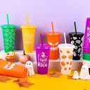 Yoiemivy 24 Pack Halloween Plastic Cups Bulk 24 oz Reusable Halloween Party Cups Cute Ghost Tumblers with Lids and Straws for Party Drinkware Supplies