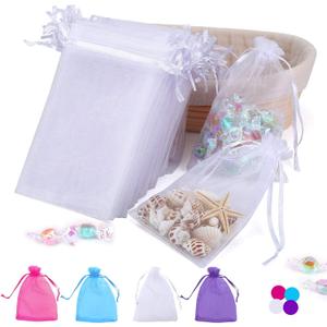 Angooni 100PCS 4x6 Inch Organza Gift Bags for Jewelry Party Wedding Favor, Premium Sheer Gift Drawstring Pouch Candy Bags(White)