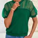 PRETTYGARDEN Women's 2025 Summer Crew Neck Short Sleeve Shirts Lace Going Out Sheer Mesh Crop Tops Dressy Casual Blouses (Green, L)