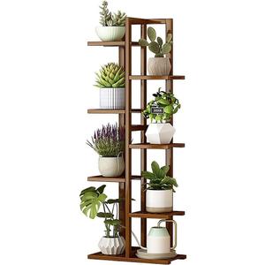6 Tiers Vertical Bamboo Plant Stand Staged Flower Shelf Rack Outdoor Garden - Dark Wood