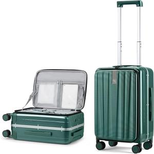 Hanke 20 Inch Carry On Luggage Aluminum Frame Front Opening Rolling Suitcase PC Hard Sided Luggage with Spinner Wheels Travel Luggage for Woman Men Gifts.(Dark Green)