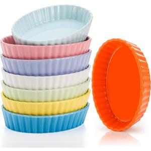 Foraineam 8 Pack Porcelain Ramekins, 6 Ounce Oval Baking Dishes for Creme Brulee, 6 x 4.3 x 1.2 Inch Baking Ramekins Dessert Bowls Set for Souffle, Pudding, Quiche, Custard, Dishwasher and Oven Safe