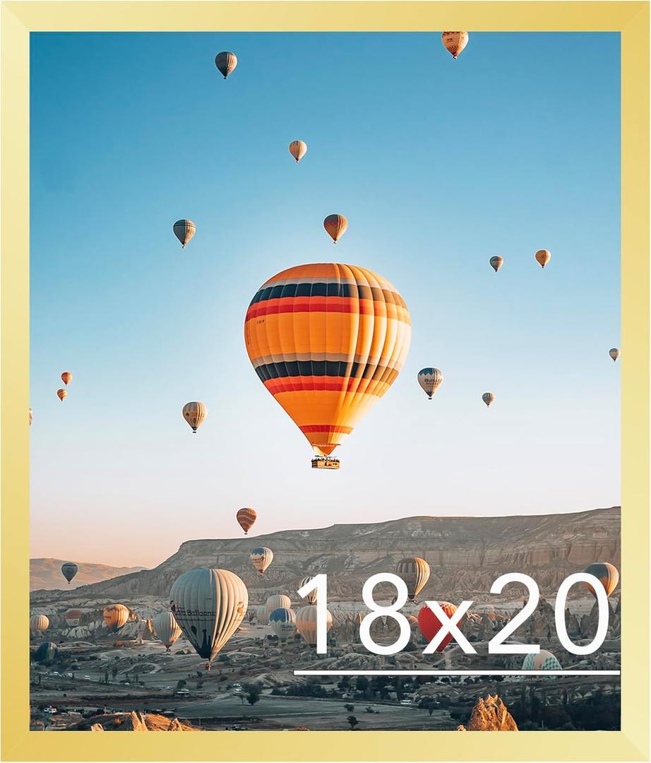 18x20 Picture Frame Gold for Photo and Poster, Horizontal and Vertical Formats for Wall Hanging, Wall Gallery Frame for 18 by 20 Photos