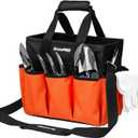 GRENPRO Garden Tool Bag Organizer, Heavy Duty Gardening Tote Toolbox with 10 Pockets, Adjustable Shoulder Strap, Standable & Foldable for Tool Storage, Home Garden Kit, Orange (Tools Not Included)