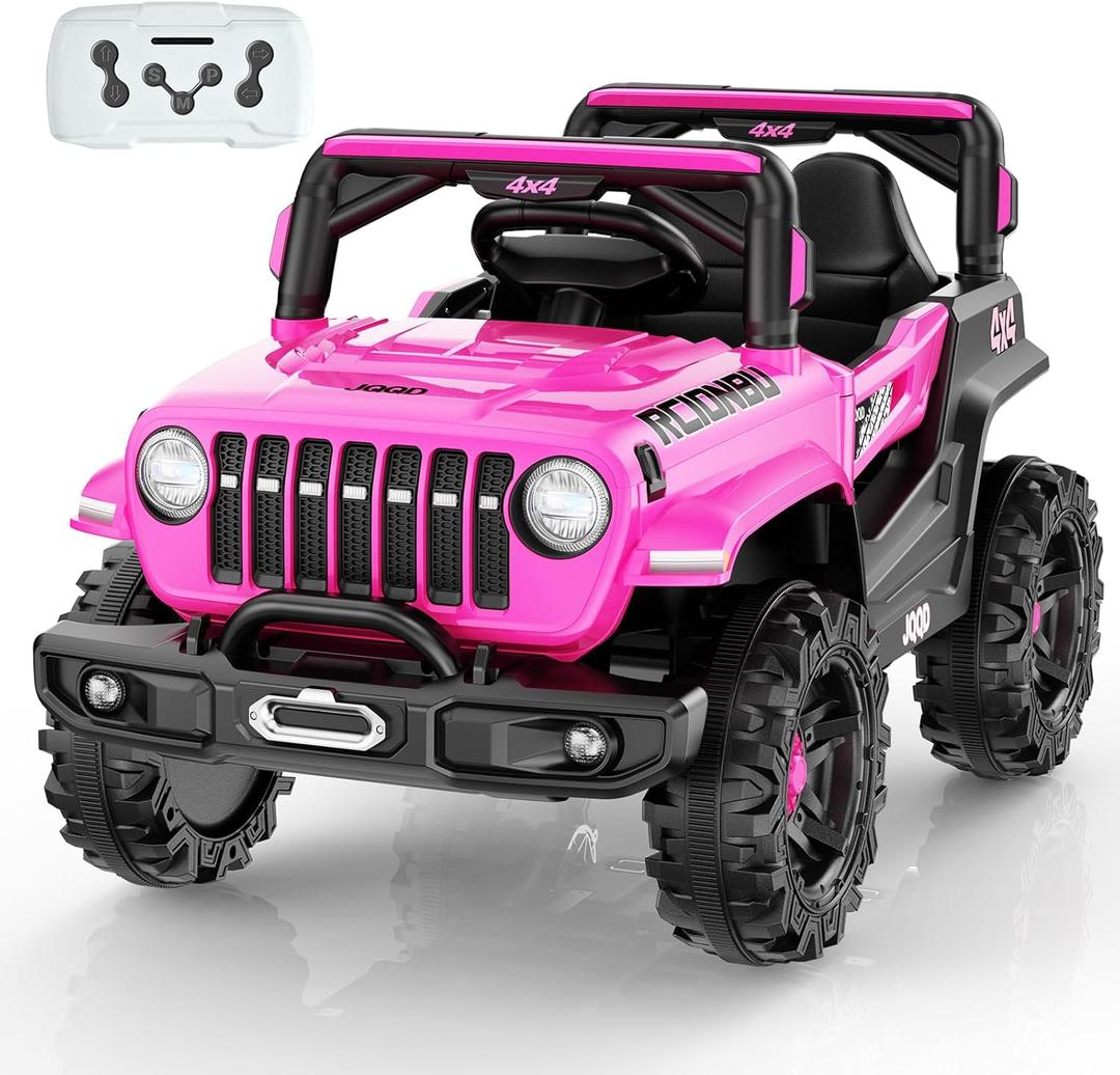 SEALIGHT 12V Kids Ride On Truck Car w/Parent Remote Control, 4 * 380W Motors, 3 Speeds, Emergency Braking, LED Lights, Music & Horn, Kids Electric Vehicles for Boy Girl Gift (Pink)