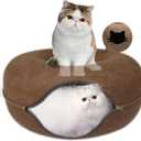 Donut Cat Tunnel Bed Peekaboo Cat Cave for Large Cats Up to 30 Lbs, Kitty Interactive Playing Tent House for Multiple Cats,Detachable,Scratch Resistant (Brown, Medium - 20 Inch Diameter)
