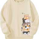 RoseSeek Girl's Cartoon Graphic Long Sleeve Crewneck Sweatshirts Drop Shoulder Cute Pullover Tops T Shirt (L)