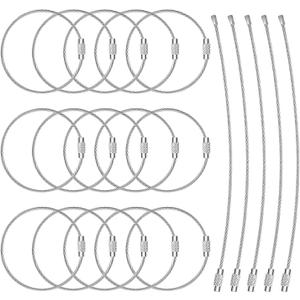20 Pieces Wire Keychain Cable of 7.8 Inches Stainless Steel Large Key Ring, 2mm Cable Loop Rings for Keyrings, Hanging Luggage Tag, Bag Tag, ID Tag Keepers, Kitchen Utensils