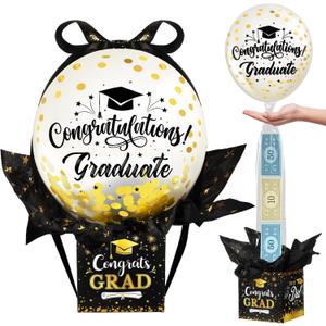 MiniInflat Graduation Pull Money Balloon Box Surprise Kit for Cash Graduation Party Balloon Set Class of 2025 Graduates Gifts for College High School Grad Party Decorations Supplies(Gold)