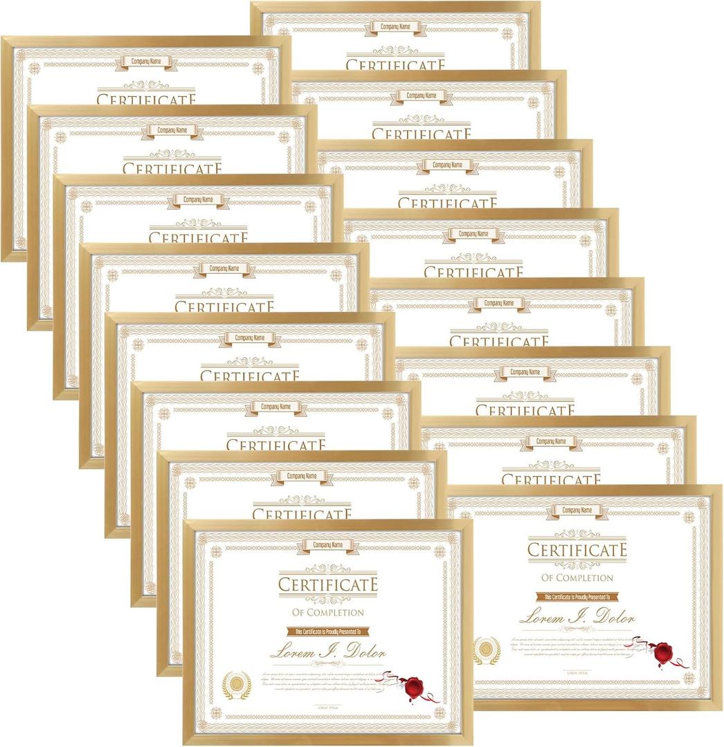 WIFTREY 16 Pack 8.5x11 Certificate Picture Frames, Multi 8.5 by 11 Photo Frame Bulk for Document Award, Wall Hanging or Tabletop Display, Gold