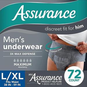 Assurance Men's Incontinence Underwear Large (L/XL), Maximum Absorbency, 72 Count with IncrediShop Gift Bookmark