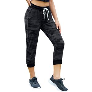 SPECIALMAGIC Women's Sweatpants Capri Pants Cropped Jogger Running Pants Lounge Loose Fit Drawstring Waist with Side Pockets (X-Large, Camo Black)
