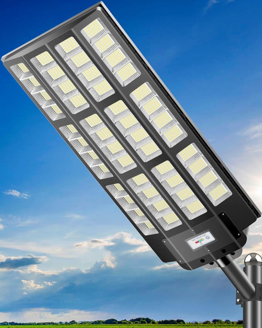 10000W Solar Street Lights Outdoor: Commercial Solar Parking Lot Lights with Motion Sensor and Remote Control, IP66 Waterproof, Wide Angle Dusk to Dawn Outdoor Lighting, Large Dimension