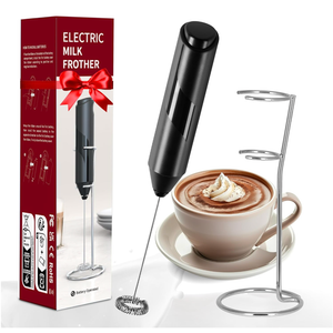 YSSOA Electric Milk Frother Handheld with Stainless Steel Stand Battery Operated Whisk Drink Mixer for Coffee, Frappe, Latte, Matcha, Hot Chocolate, Mini Hand Blender, Black