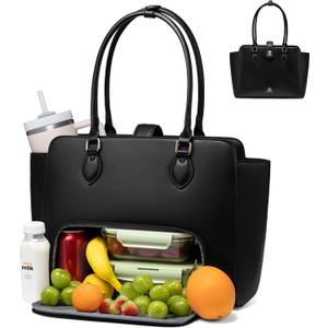 LOVEVOOK Lunch Tote Bag for Women, 2-in-1 Work Tote Bag with Lunch Compartment, Insulated Lunch Bag & 15.6 Inch Laptop Bag for Women, Ideal for Teacher, Nurse and Camping Use, Black