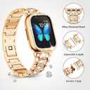SUPOIX Compatible with Apple Watch Band 45mm + Case, Women Jewelry Bling Diamond Metal Bands & 2 Pack Protective Cover Cases for iWatch Series 9/8/7(Rose Gold)