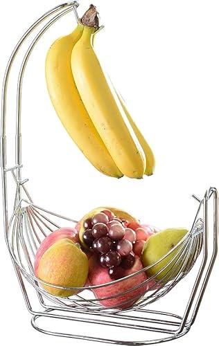 Jiallo Silver Fruit Basket with Banana Hanger