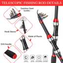 I00000 Fishing Rod and Reel Combos with Fiberglass Telescopic Fishing Pole - Spinning Reel Fishing Carrier Bag, Freshwater and Saltwater Fishing Rod Kit,Travel Fishing Kit for Bass Trout