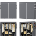 Canvas Wardrobe Portable Fabric Canvas Wardrobe Clothes Storage Hanging Rail Shelving Cupboard Ample Space (Dark Gray)