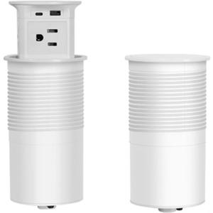 Smart Retractable Power Outlet, 15W Wireless Charging, IP54 Waterproof, 4 Sided Outlets with U-C/A, Kitchen Island/Office Desk Charging Station,White