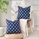 Navy Blue Floral Throw Pillow Covers 18x18 Boho Farmhouse Sofa Pillow Covers Set of 2, Vintage Flower Pillowcase Decorative Neutral Boho Pillowcases for Couch Living Room Home Decor, Navy Blue