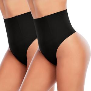 Werena Tummy Control Thong Shapewear for Women Seamless Shaping Thong Panties Body Shaper Underwear (Large, 01# Black 2 Pic Set)