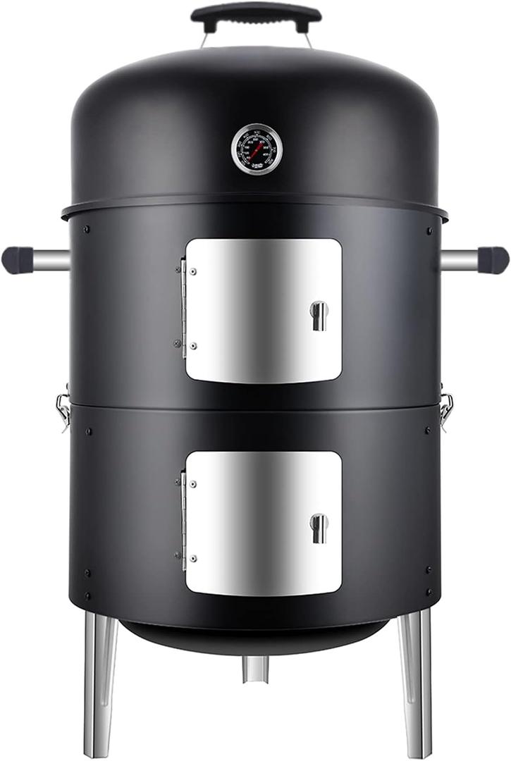 Charcoal BBQ Grill, Heavy Duty 3-in-1 Barbecue Smoker Grill for Garden Camping Outdoor Cooking and Grilling